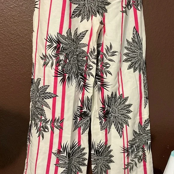 High-Rise Wide Leg Tropical Stripe Pants in Pink/White - Picture 8 of 16
